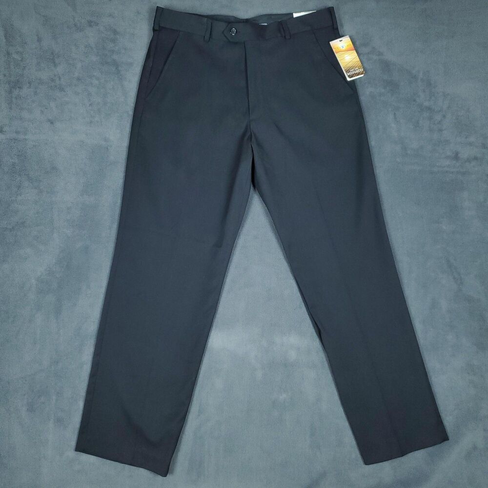 George Pants Mens 34x30 Black Classic Fit Flat Front Stretch Dress Repreve
